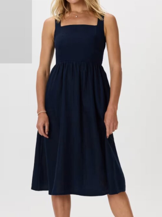 Quince Dresses & Skirts - Quince 100% European Linen Fit & Flare Midi Dress Deep Navy XL NWT